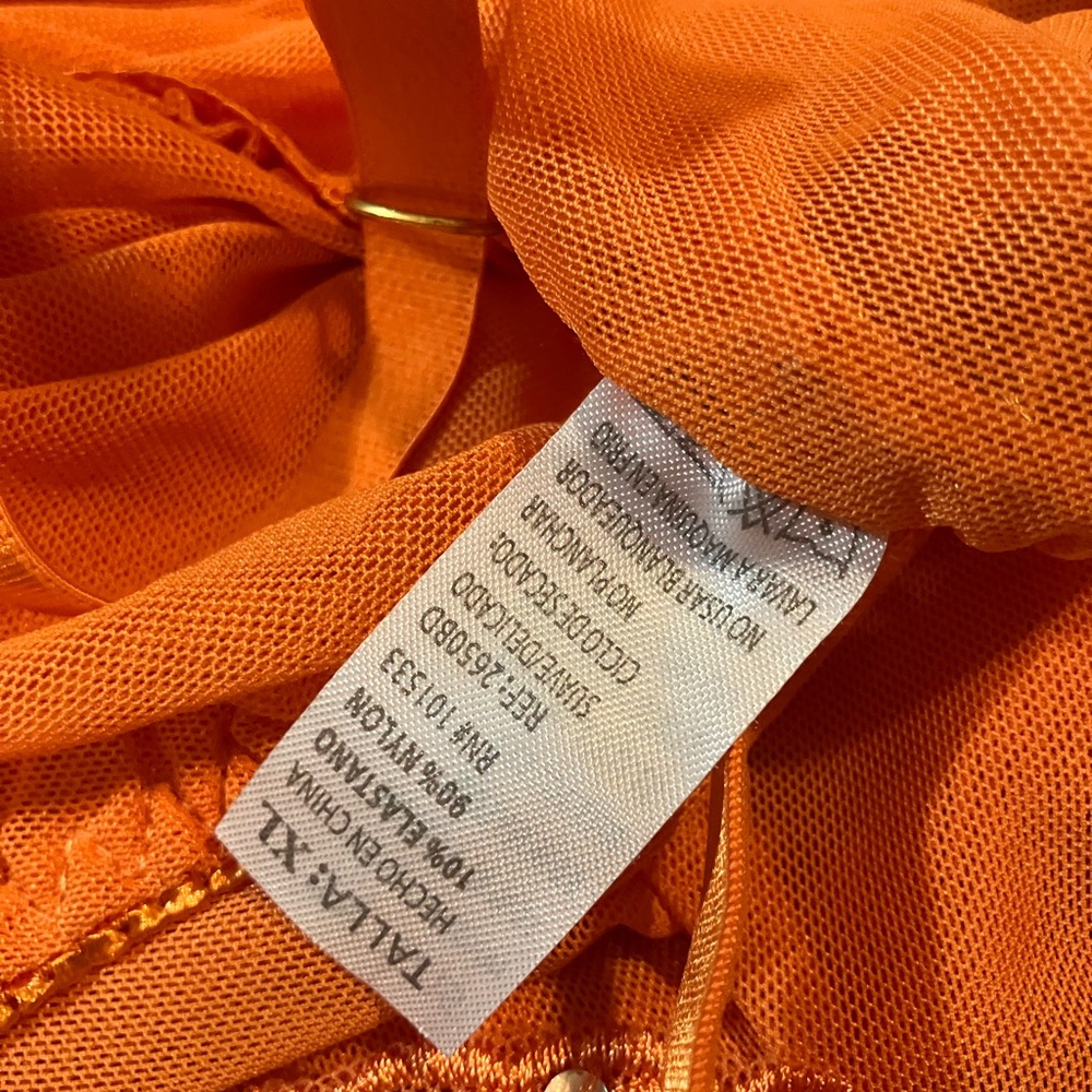 Orange Sheer Lace Sequin Babydoll Chemise • XL - Picture 5 of 6
